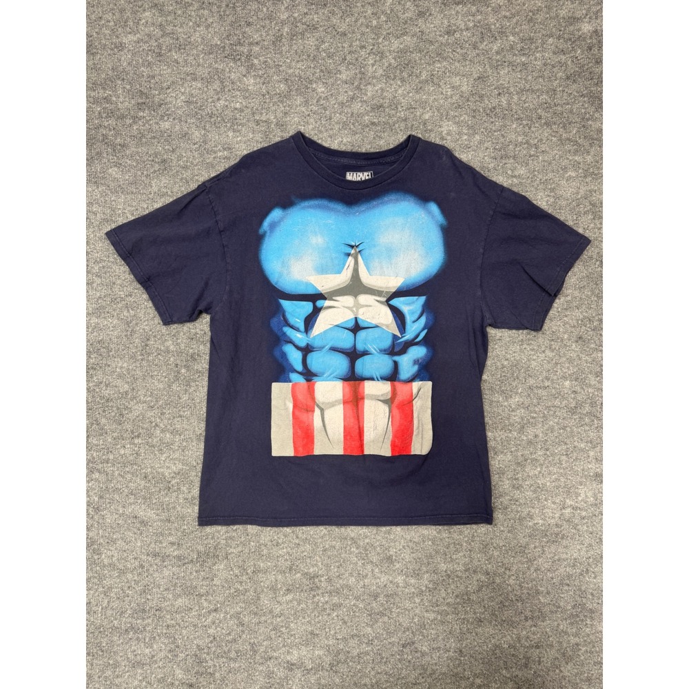 Marvel Captain America Muscle Illusion T Shirt Navy Blue‎ Graphic XL